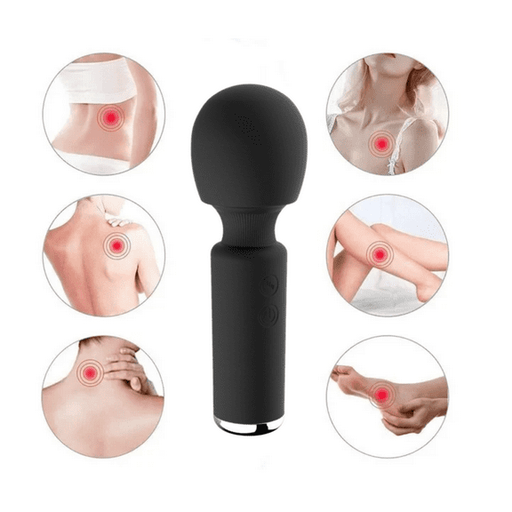 Wand Massager Vibrator with 10 Vibration Modes, Personal Massager for Women,Massager Cordless USB Rechargeable for Back Neck Shoulder Sports-Black