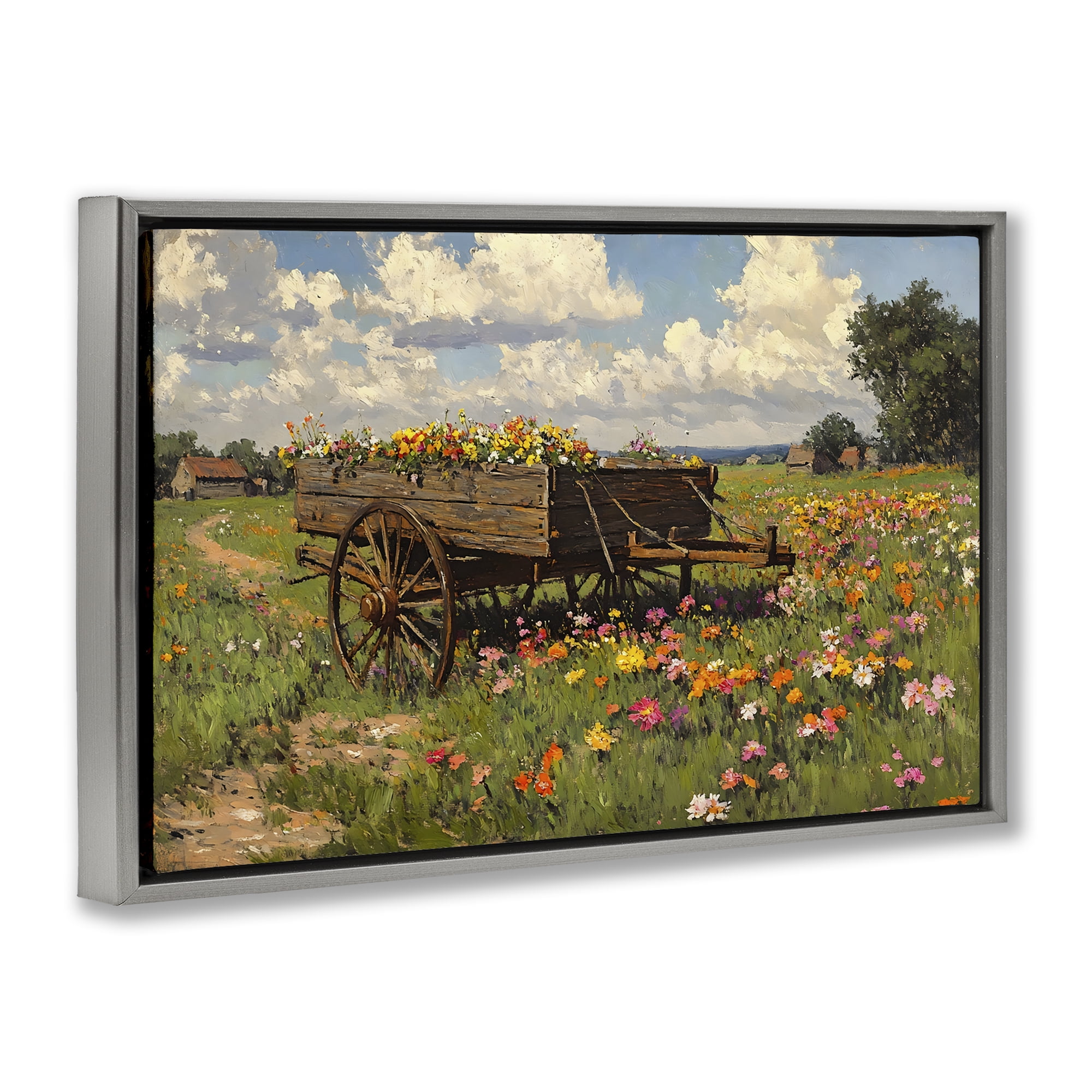 Stupell Industries Wildflower Wagon in Bloom Gray Framed Floater Canvas Wall Art, design by Franklyn Gregory