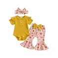 thumbnail image 1 of xiaxaixu Ensemble de Pantalons pour Bébé Fille, Barboteuse à Manches Courtes à Col Ras du Cou avec Pantalon Évasé à Imprimé Floral et Bandeau, 1 of 8
