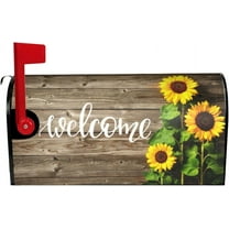 Aged Wood Grain Sunflower Mailbox Covers Magnetic Large Size 25.5" X 21" Welcome Mailbox Cover Decorations Wrap