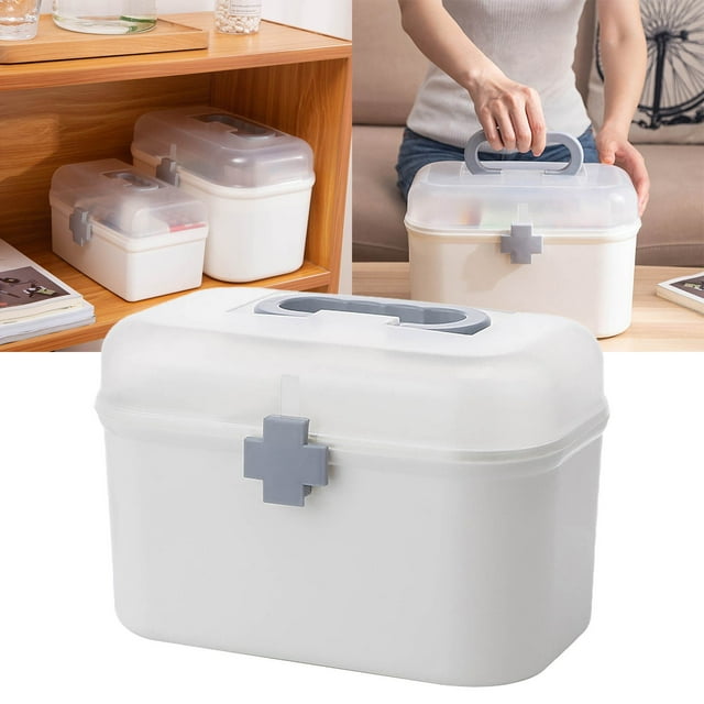 pdqouc Box Double Layer with Handle Removable Tray Portable Large Capacity Emergency Kit Container Organizer for Household School Outdoor Picnics