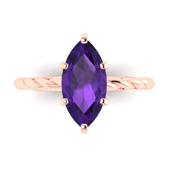 Solitaire Engagement Ring for Women - 2ct Natural Amethyst in 18K Rose Gold Promise Ring