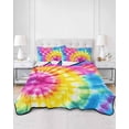 thumbnail image 3 of Colorful Boho Full Size Down Alternative Comforter,Lightweight Comforter Quilt Bedding Set with Pillow Shams Pink Yellow Blue Green Tie Dye Abstract Art All Seasons Bed Comforter Duvet Insert 78"x90", 3 of 7