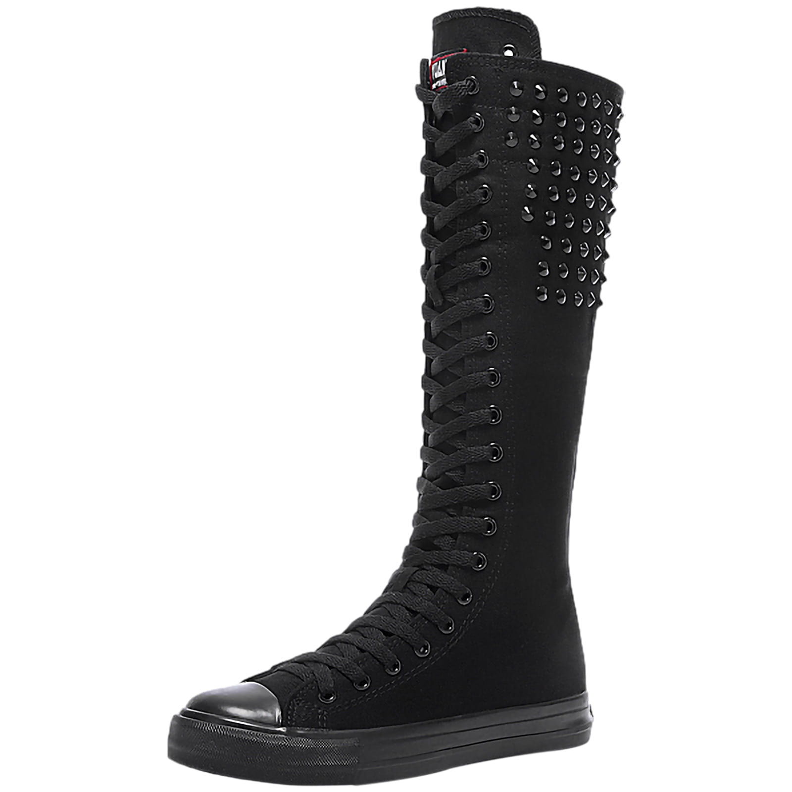 ANUFER Girls Womens Fashion Knee High Lace-Up Canvas Boots Pure