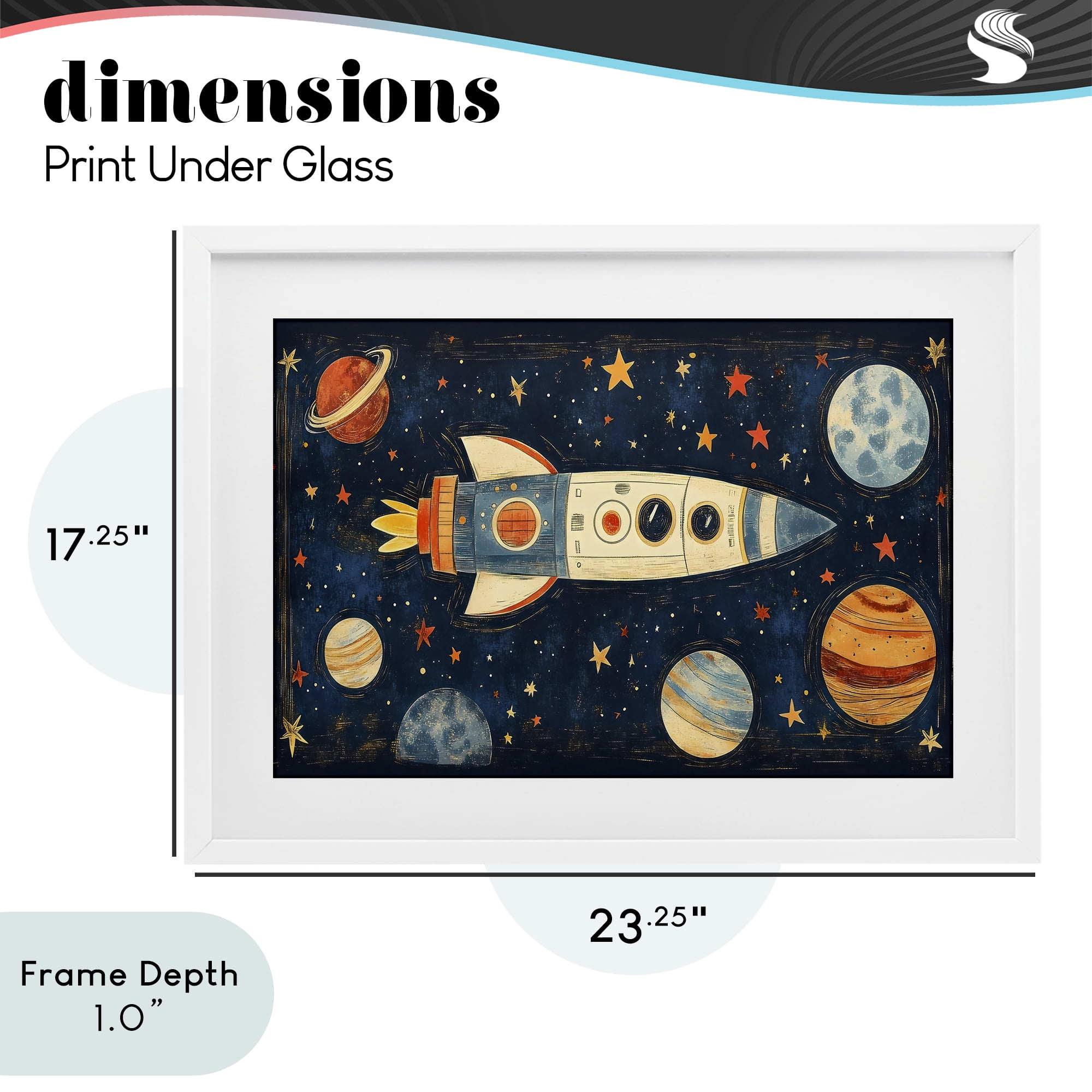 Stupell Industries Retro Rocket & Planets White Framed Print Under Glass, design by Creative Studio