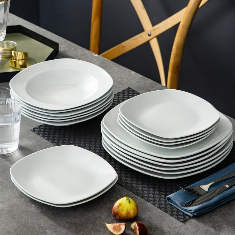 MALACASA 30-Piece Porcelain Dinnerware Set - Gray White Modern Dish Set for  6, Square Dishes Serving Plates Dishes Set, Plates and Bowls Sets, with