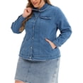 thumbnail image 4 of GRACE & GRANDEUR Women's Plus Size Button Down Chest Pocket Short Denim Jacket 4X Denim Blue, 4 of 6