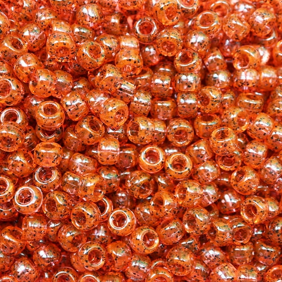 Pony Beads Bright Orange Black Glitter Fleck Crow Beads 6x9mm Large Hole Made in USA