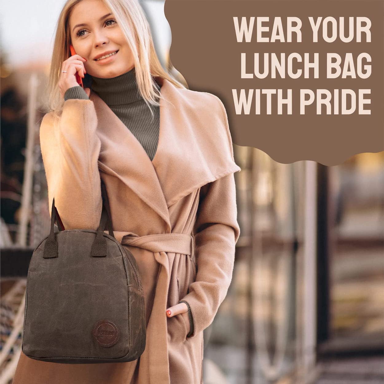 ASEBBO Original Lunch Tote – 10L Reusable Lunch Bag - Insulated Waxed Canvas  (Chocolate Brown)