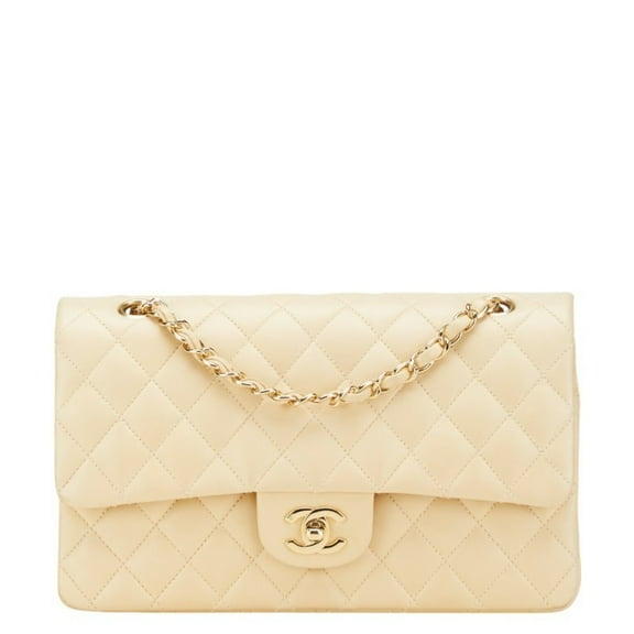 Pre-Owned CHANEL Coco Mark Matelasse 25 Double Flap Chain Shoulder Bag in Beige... (Good)