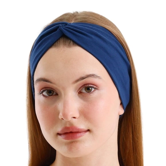 BABYGIZ Diademas elásticas anudadas para mujer, color sólido, antideslizantes, para yoga, entrenamiento, correr (azul marino, 1 unidad (paquete de 1))