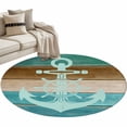 thumbnail image 2 of Nautical Anchor Round Living Room Rugs 4 ft, Rustic Blue Brown Wood Grain Ocean Washable Area Rug with Non-Slip Sturdy Edge Binding Round Carpet for Entryway Kitchen Bedroom Bathroom, 2 of 9