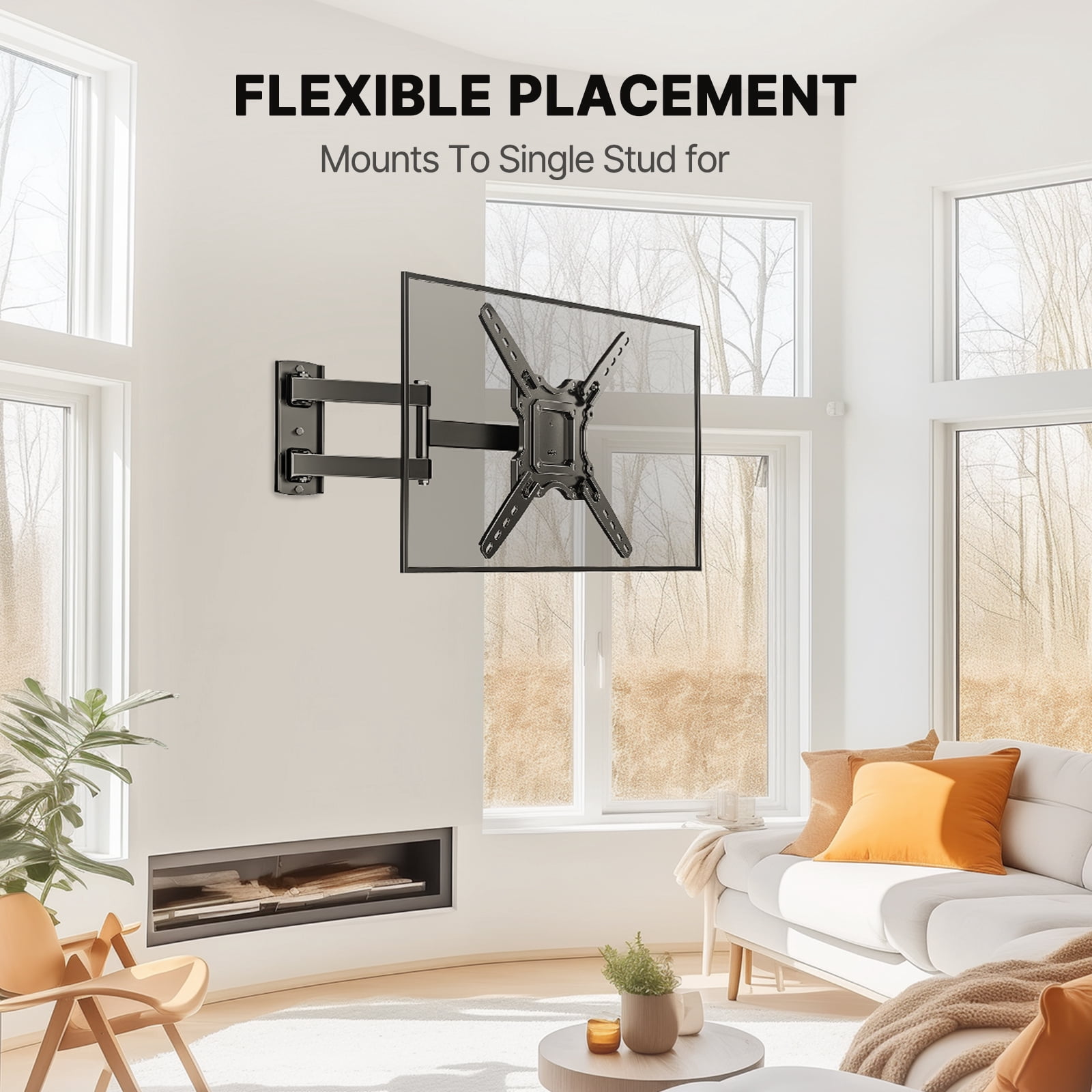 MountFTV Full Motion TV Wall Mount for 40  90 Inch Flat Curved TVs, Up to 132 lbs, 12"/16" Wood Studs, TV Stand with Tool-Free Tilt, Swivel, Extension,600 x 400mm