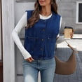 thumbnail image 5 of Women Denim Vest Crew Neck Sleeveless Button Down Cardigan Casual Stylish Cropped Jackets With Pockets (S, Dark Blue), 5 of 8