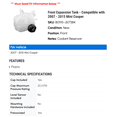 thumbnail image 2 of Front Expansion Tank - Compatible with 2007 - 2015 Mini Cooper 2008 2009 2010 2011 2012 2013 2014, 2 of 2