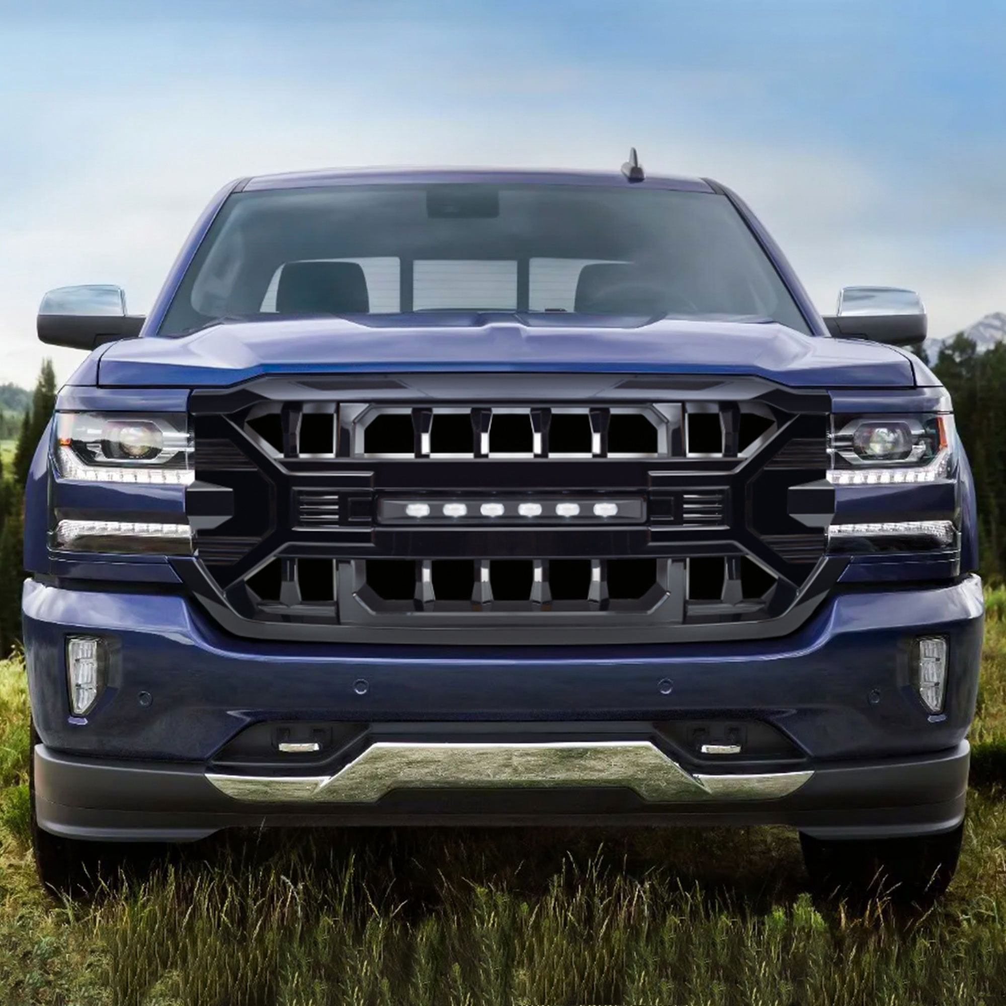 AMERICAN MODIFIED Armor Grille for 16-19 Chevy Silverado 1500, Glossy Black