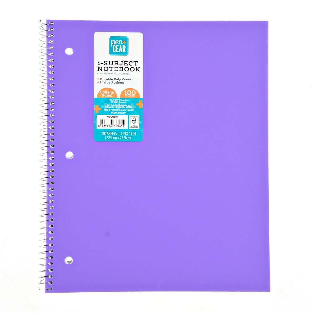 Pen + Gear 1Subject Notebook, College Ruled, 100 Sheets, Purple