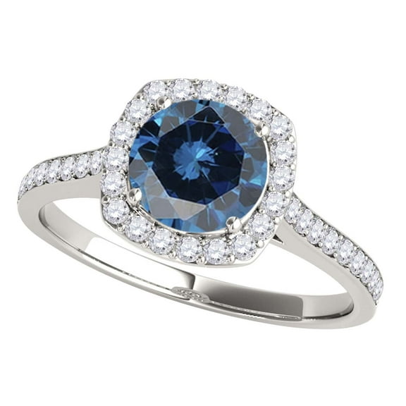 Mauli Jewels Engagement Rings for Women 1.35 Carat Halo Unique Design Blue Diamond Engagement Wedding Ring 4-prong 14k Solid White Gold