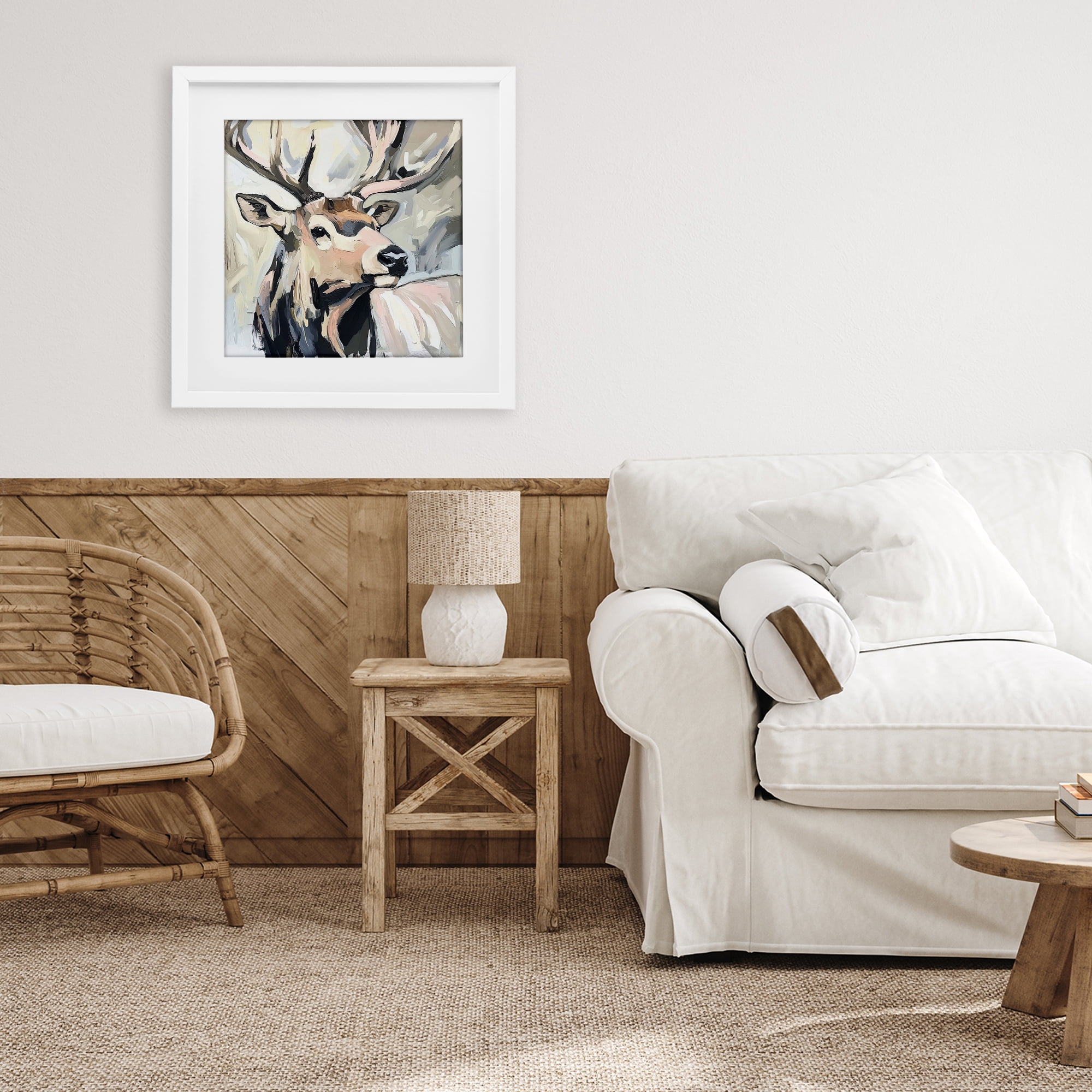 Stupell Industries Neutral Bull Elk Portrait White Framed Print Under Glass, design by Tina LeCour