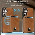 thumbnail image 5 of ELEHOLD Magnetic Leather Wallet Case For Samsung Galaxy S25 , 2-in-1 Magnetic Card Holder Shockproof PU Leather Flip Stand Wallet Protective Case, Darkbrown, 5 of 11