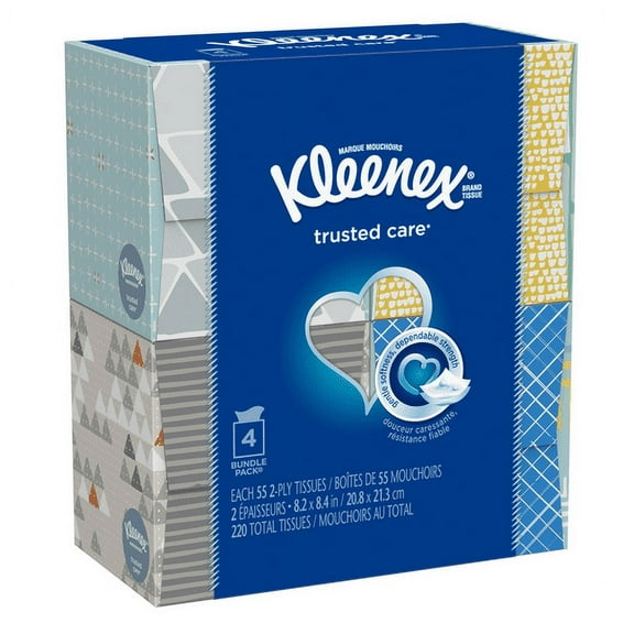 Kleenex Everyday Facial Tissues, 4 Cube Boxes (220 Total Tissues)