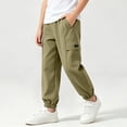 thumbnail image 4 of BLVB Boys Fleece Lined Warm Joggers Pants Elastic Waisted Thermal Winter Water Resistant Hiking Cargo Pants(Army Green,9-10 Years), 4 of 9