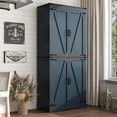 thumbnail image 6 of ChVans 71" Tall Farmhouse Kitchen Pantry with Adjustable Shelves, 5 Layers Pantry Storage Cabinet with Load-Bearing Steel Pipe & 4 Barn Doors for Kitchen, Dining Room, Living Room, (Blue-71"), 6 of 8