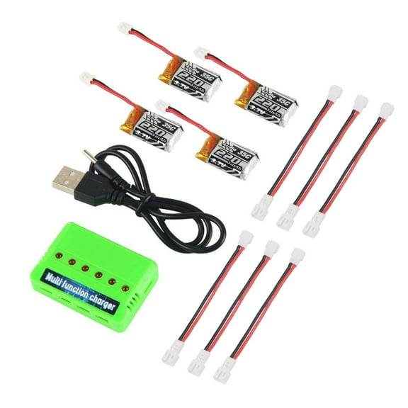 4pcs 1S 3.7V 220mAh LiPo Battery 35C with 6-in-1 Charger and Cable for Eachine E010 JJRC H36 NIHUI NH010 GoolRC T36 RC Quadcopter Drone