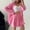 Pink, variant on Floleo Women Solid Two Piece Co Ord Outfits, Turn Down Collar Button Down Long Sleeve Oversized Shirt High Waist Double Layer Ruffle Shorts Casual Matching Suit (Black,M)