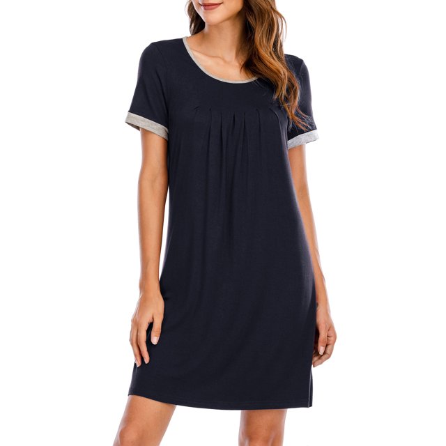 Vestido, Vestido de tumbona para mujer, camisones sueltos de manga corta, pijamas para descansar