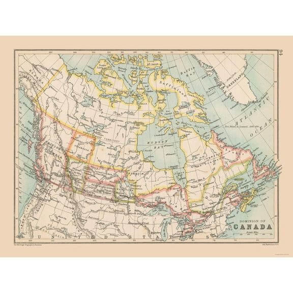 Historic Map - Canada - Bartholomew 1892 - 30.37 x 23 - Vintage Wall Art