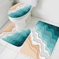 thumbnail image 3 of Teal Green Bath Mat 3 Piece Bathroom Rug Set, Geometric Brown White Beach Waves Gradient Non Slip Bath Rug Contour Mat and Toilet Lid Cover, Absorbent Shower Mats Soft Bath Rugs and Mats Sets, 3 of 8
