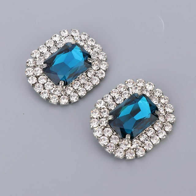 Women Rhinestones Decorative Wedding Party Shoe Accessories Decorative Shoe Jewelry , Blue, 4.5x3.5cm