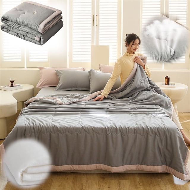Pamqxs Summer Cooler Quilt, Cotton Cooling Quilt Breathable Quilt King Size Soft Comforter Cooling Blanket for Night Sweats Hot Sleeper for All Season Lightweight Blanket Washable(AB,59x79in)