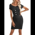 thumbnail image 1 of Vestido Informal de Verano de Punto para Mujer, Corta, Cuello Redondo, Corte Entallado, Estilo Camiseta, Vestidos Ajustados Negro XL, 1 of 9