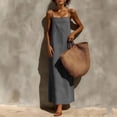 thumbnail image 6 of Tqcoqu Cotton Linen Sundress for Women,Summer Sleeveless Casual Loose Maxi Dress,Lightweight Beach Vacation Cami Dresses,Gray Women's S-XXL, 6 of 9