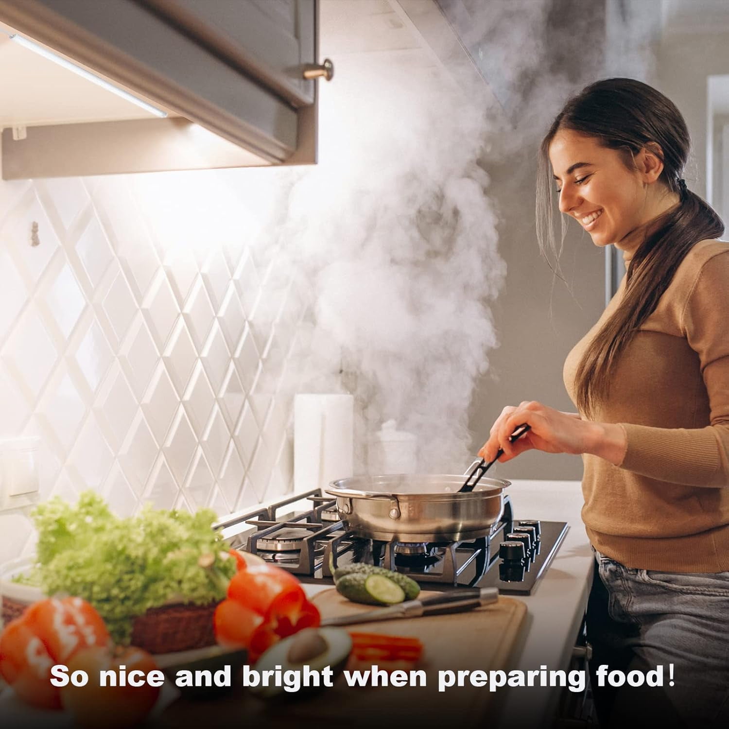 Under Cabinet Lights Plug-in Cold White 6000K, Dimmable LED Under Cabinet Lighting, 4pcs 12 Inch Under Counter Lights for Kitchen with Memory Function, LED Light Bar for Closet, Pantry, Workbench