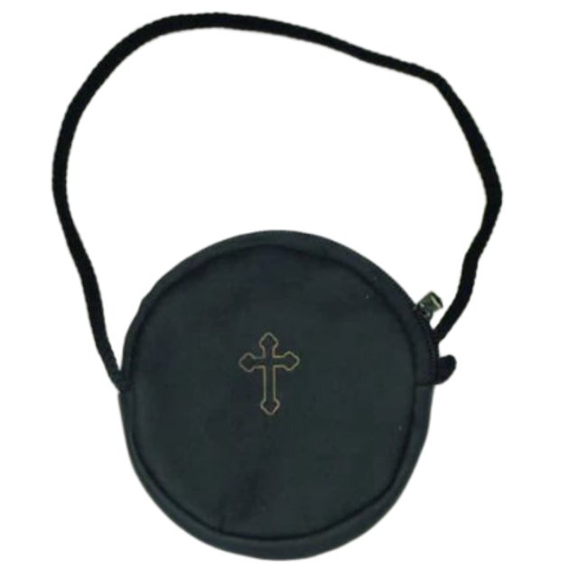 Black Fake Leather Catholic Communion Burse or Rosary Case, 3 3/4 Inch