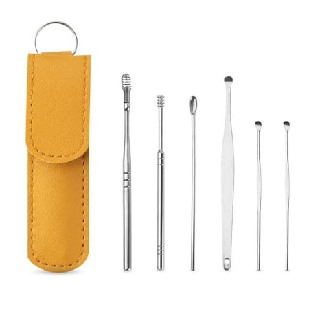 

6 Pieces Stainless Earpick Removal Tool Wax Remover with Leather Yellow