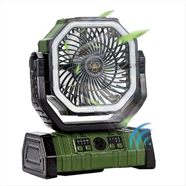Ventilador de Batería de 10000 MAh Recargable con Gancho y Luz LED Brillante, Control Remoto, Temporizador, Oscilación Automática, Ventilador Inalámbrico C