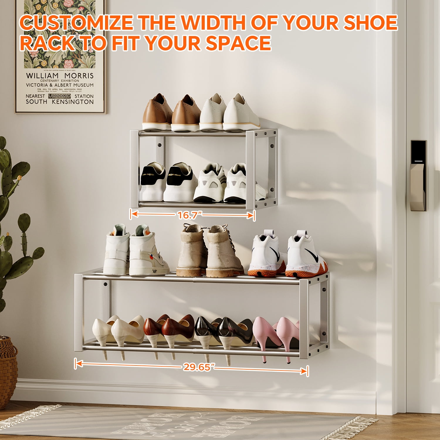 Hanging Shoe Organizer,2 Pack Wall Mounted Shoe Rack Holds 12 Pairs,Space Saving Metal Wall Shoe Rack,Hanging Shoe Rack Shoe Holder for Small Space,Entryway,Closet,RV,Camper（Sliver)