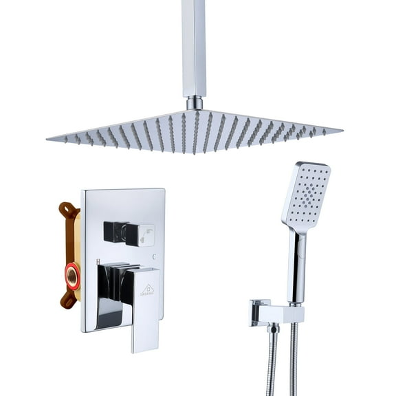 CASAINC 3-Spray Pattern 12 in. Ceiling Mount Shower System / Set Shower Head and Functional Handheld, Chrome (Valve Included)