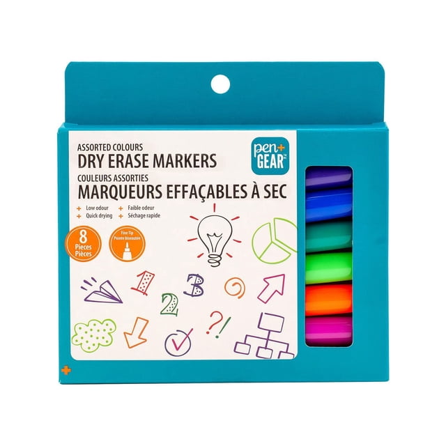 Pen+Gear Dry Erase Markers, Fine Tip, Assorted Ink Colors, 8 Count