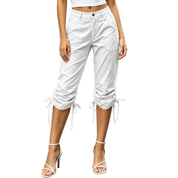 LIaqionyy Womens Cargo Capris Pants Hiking Casual Solid Color Fashion Capri Trousers Cropped Pant with Pocket