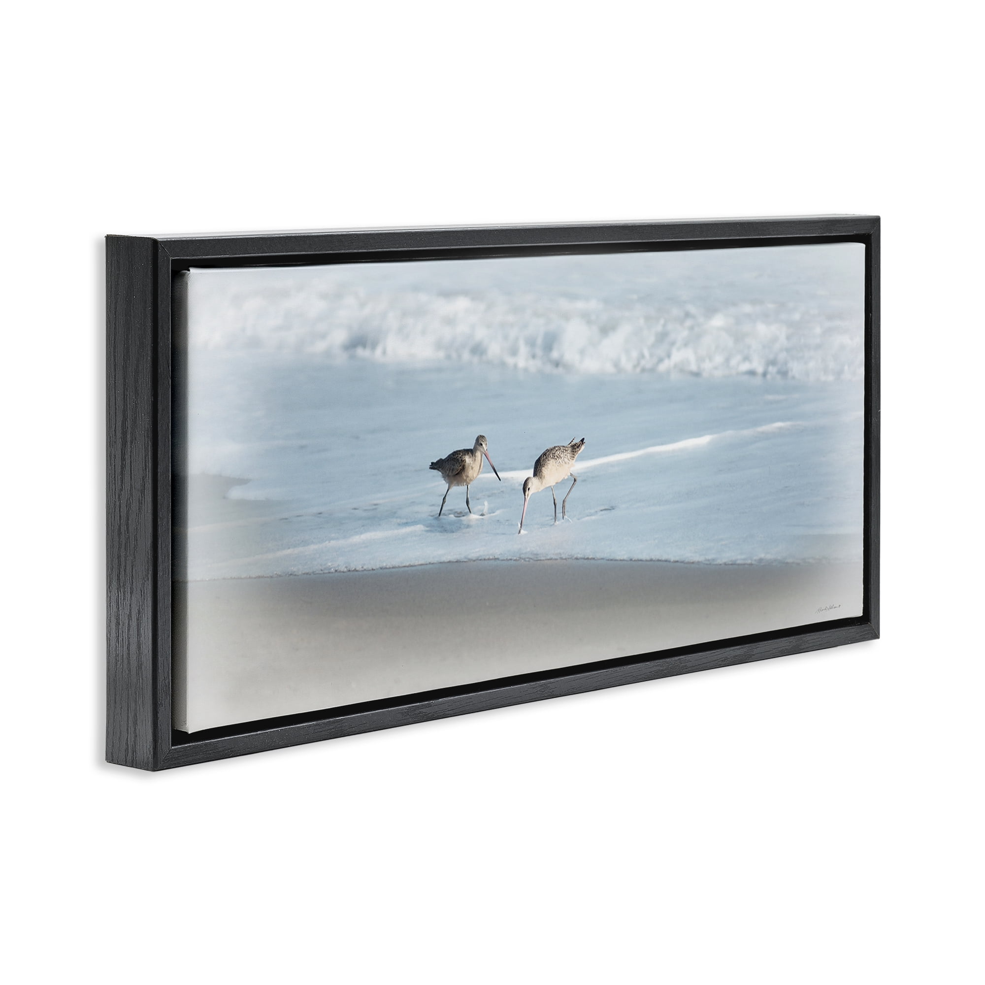 Stupell Industries Sandpiper Pair on Shore Nautical & Beach Painting Black Floater Framed Canvas Art Print Wall Art, 25 x 11