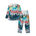 thumbnail image 1 of Balery Travel Around The World Pijama para Hombre de Dos Piezas con Manga Larga, Conjunto de Dormir y Descanso Suave con Bolsillos-Medium, 1 of 7
