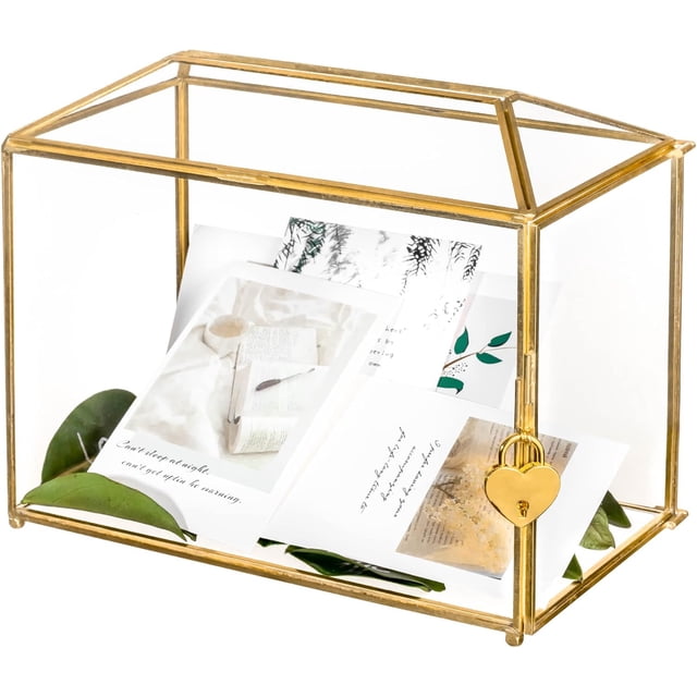Small .‘‘ x .‘‘ x .‘‘ Glass Card Box with Slot & Lock for Wedding Reception Geometric Clear Envelops Box Suitable for x es Cards Gold (Slot Length cm) Handmade