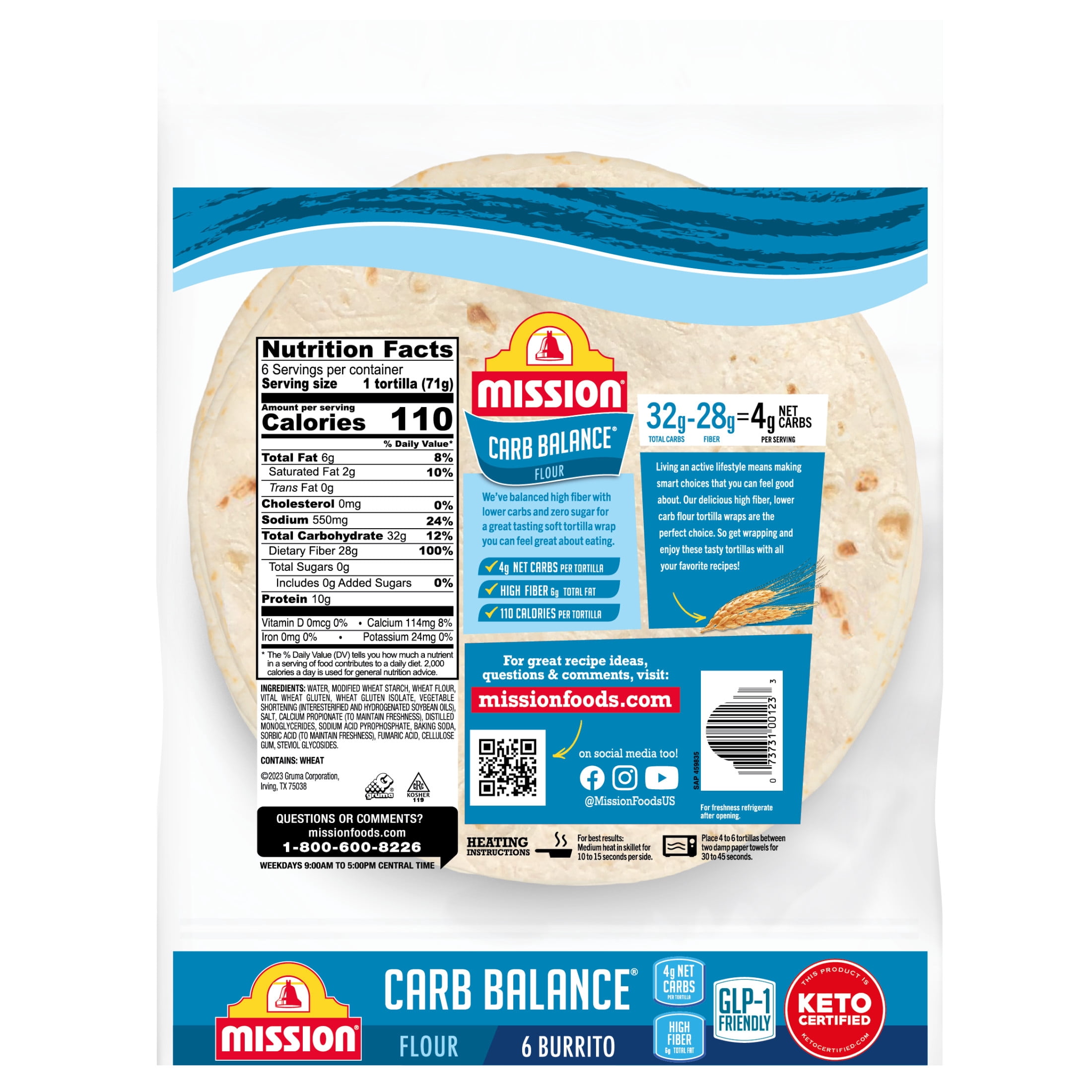 Mission Carb Balance Flour Tortillas, Burrito Size, 6 Count