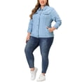 thumbnail image 2 of Unique Bargains Women's Plus Size Long Sleeve Button Front Washed Denim Jacket, 2 of 6