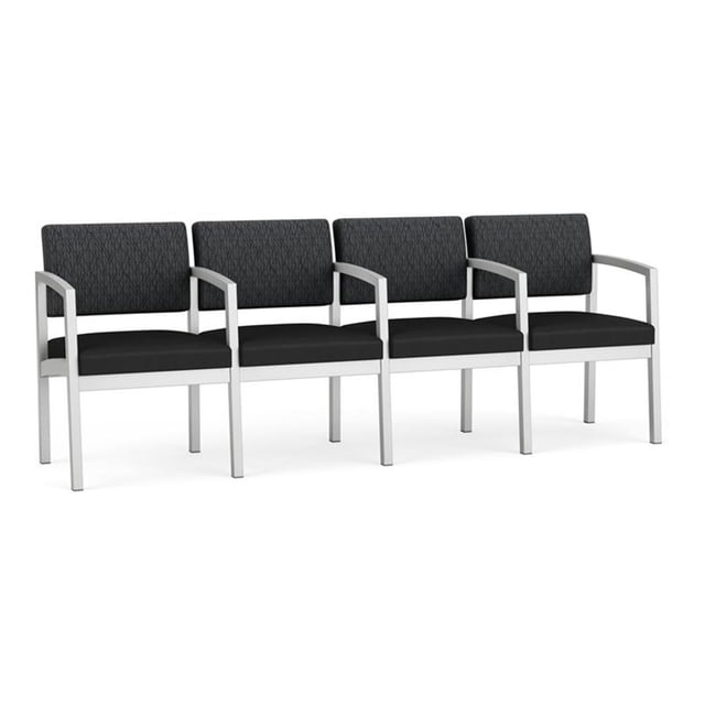 Fauteuil d'Attente de Réception Lenox en Acier à 4 Places / Acier Argenté / Gris Foncé / Noir